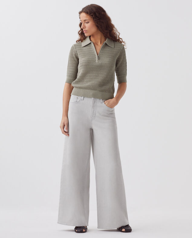 Pull col polo zippé en coton J050 shadow gray