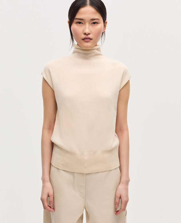 Pull sans manches en cachemire  K011 ecru st gray