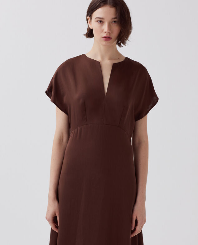 Robe fluide toucher soie I390 coffee bean