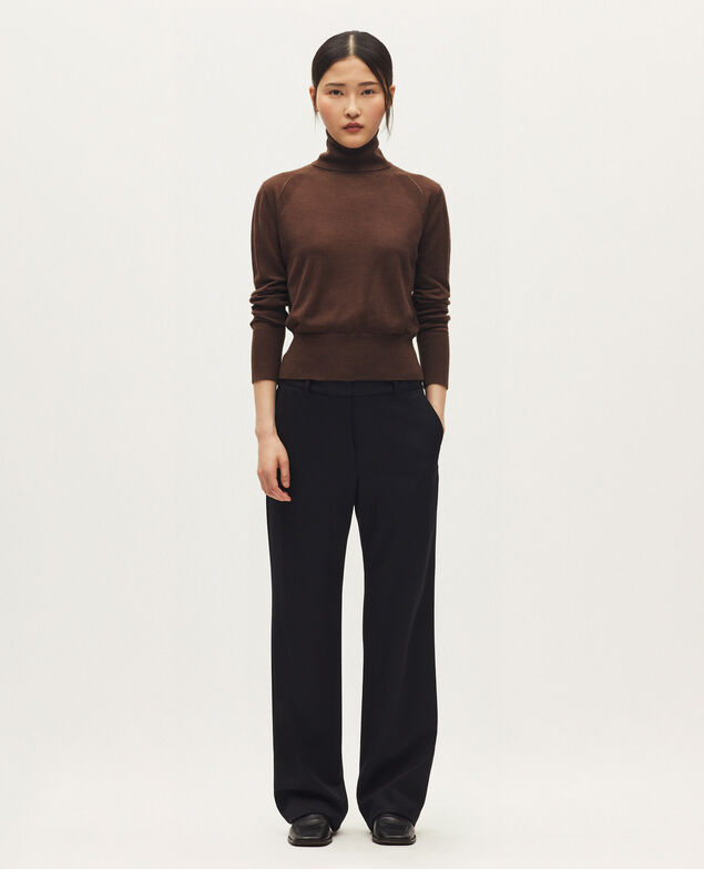 Wool and silk roll neck jumper K380 fudge brown