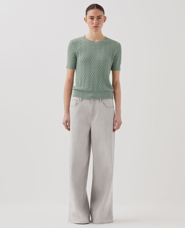 Pull à manches courtes en lin J510 jadeite green