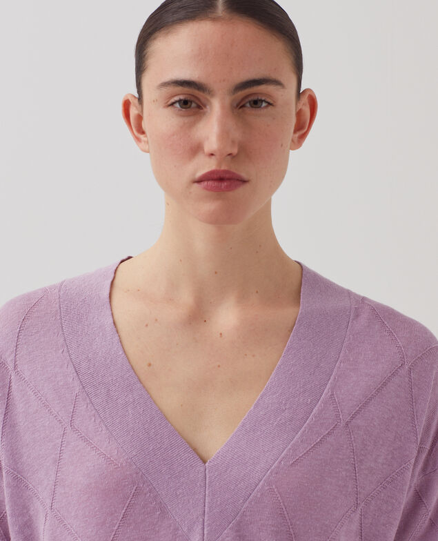 Pull col V à manches longues J720 lavender herb