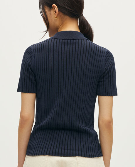 Polo  en maille c&ocirc;tel&eacute;e L682 blue black