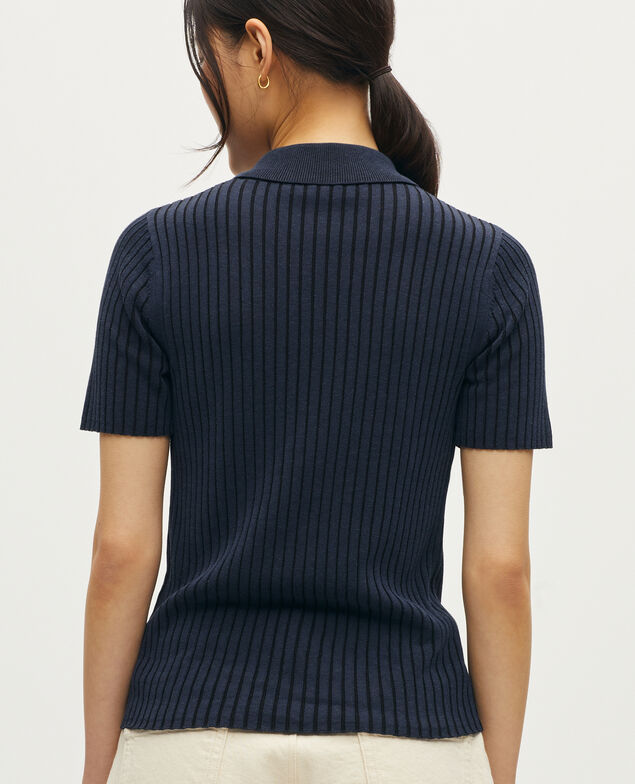Polo  en maille c&ocirc;tel&eacute;e L682 blue black