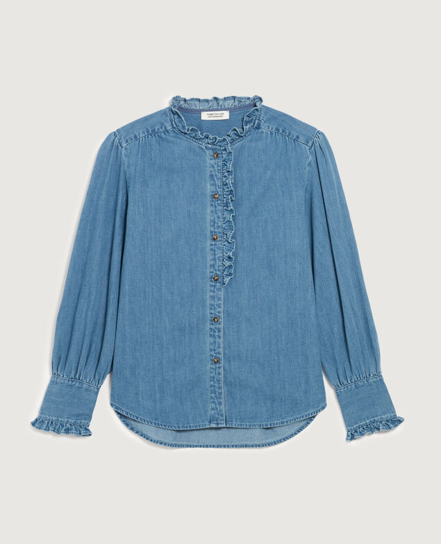 Chemise col volanté en coton J621 light blue