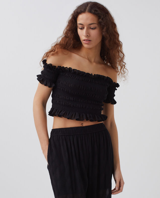 Top court à smocks H091 black beauty