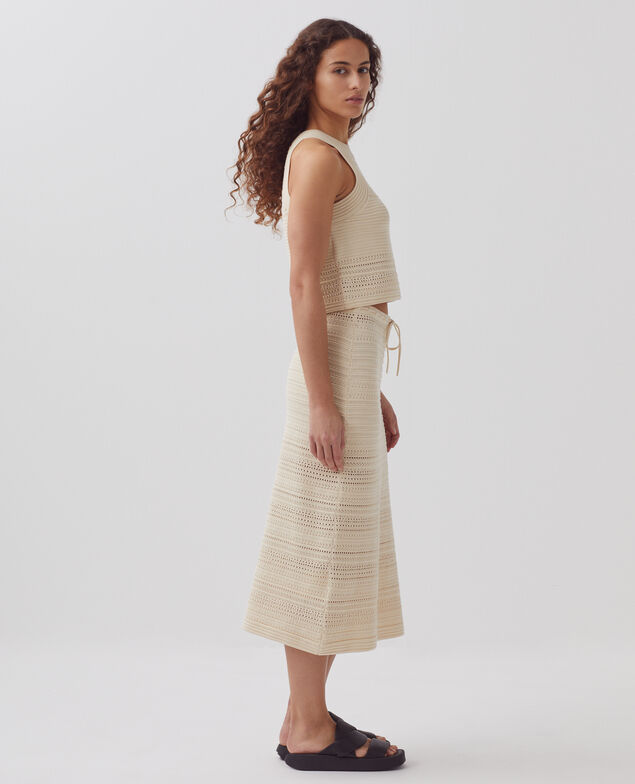 Jupe midi maille en crochet coton H304 albore