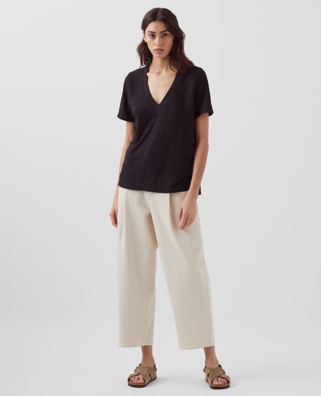 T-shirt col V en lin SARAH H091 black beauty