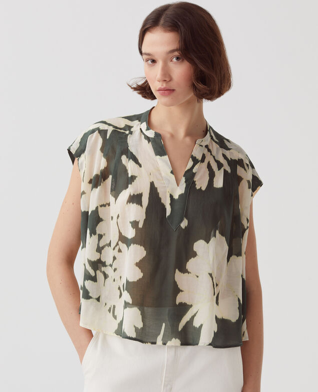 Blouse fluide sans manches en voile de coton J591 blurry fl dark g