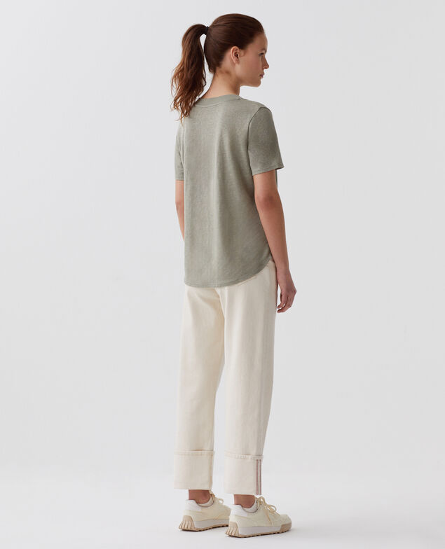 T-shirt col V en lin SARAH H050 vetiver