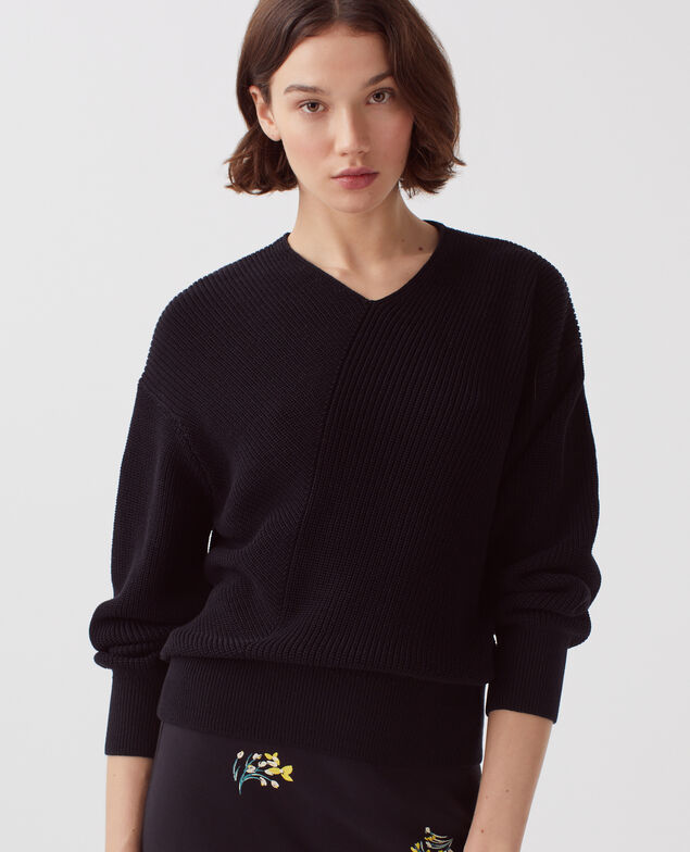 Pull col V en coton H091 black beauty