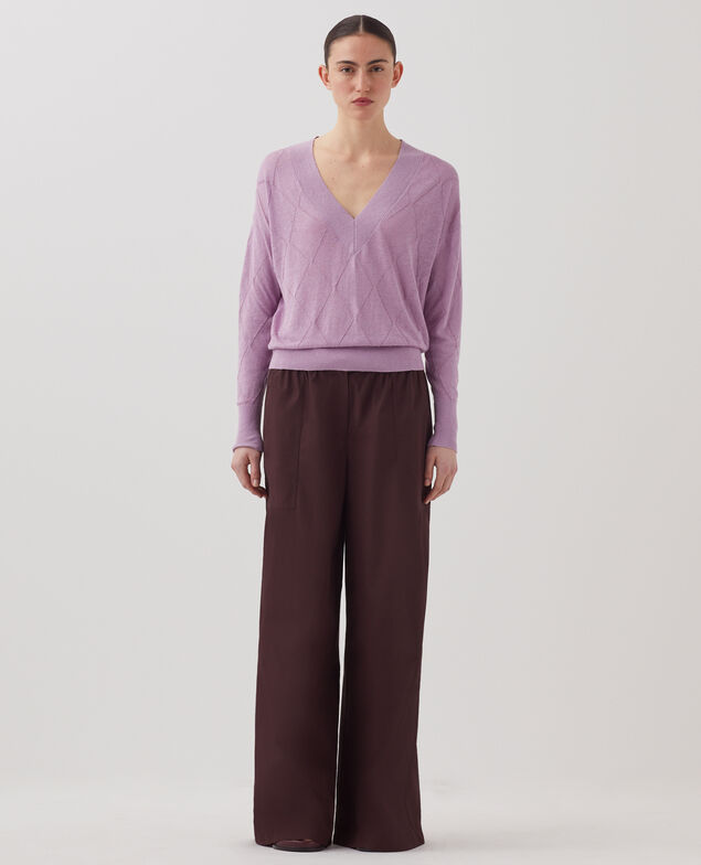 Pull col V à manches longues J720 lavender herb