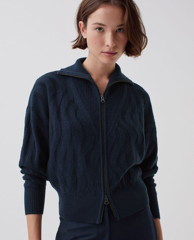 Cardigan zippé en laine mérinos J690 blueberry