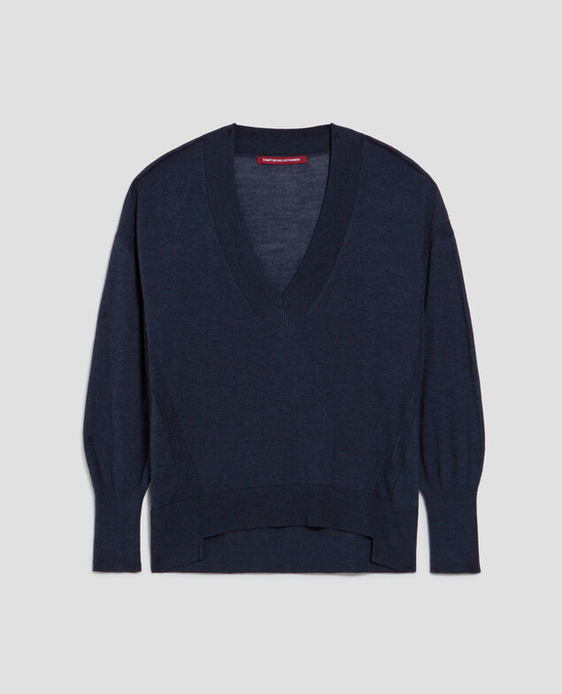 Pull col V en laine et soie J690 blueberry