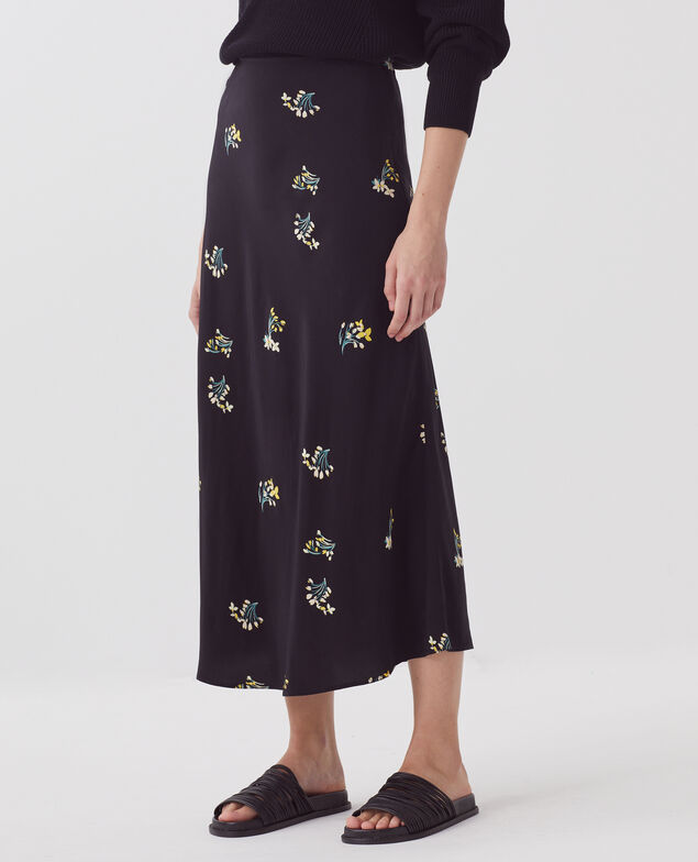 Jupe midi fluide J091 fl bouquet black
