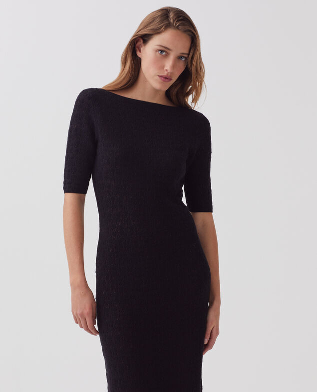 Robe longue crochet texturé en coton H091 black beauty