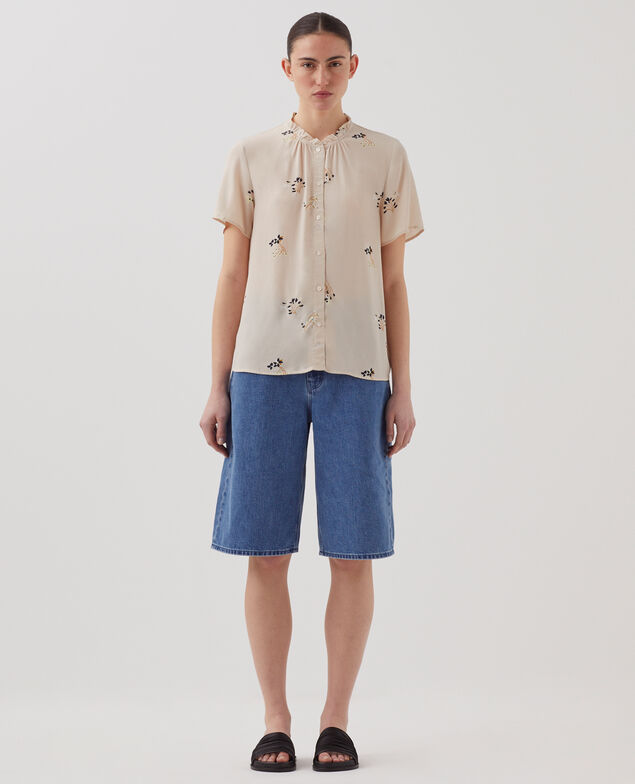 Chemise fluide à manches courtes J311 fl bouquet beige