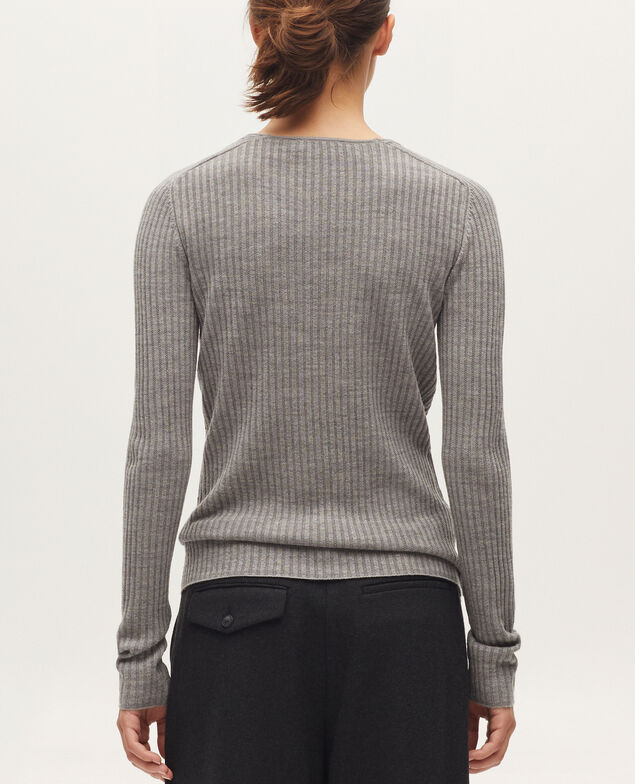 Pull col V en laine mérinos K070 mel gray