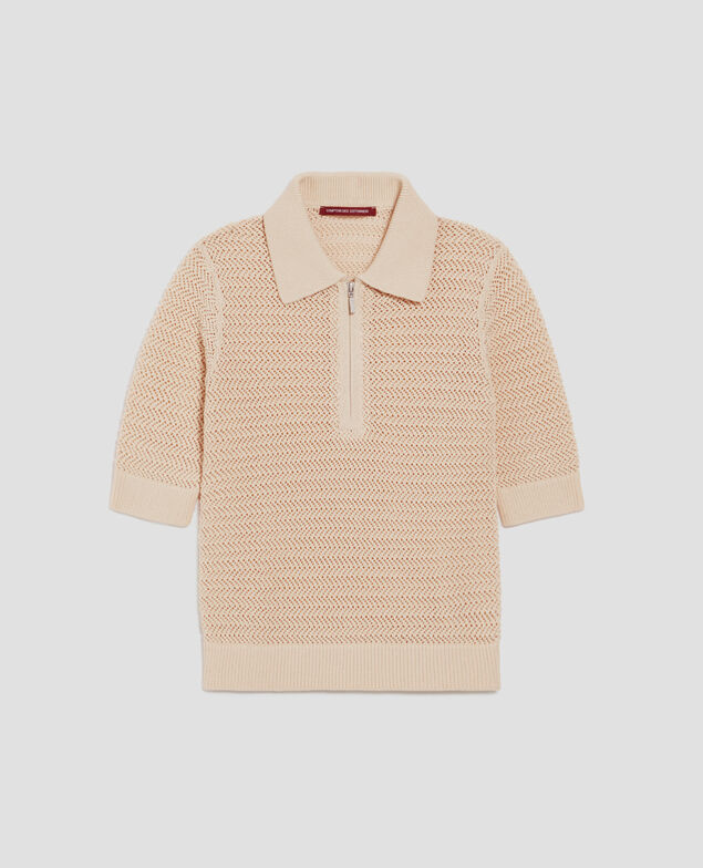 Pull col polo zippé en coton J300 natural