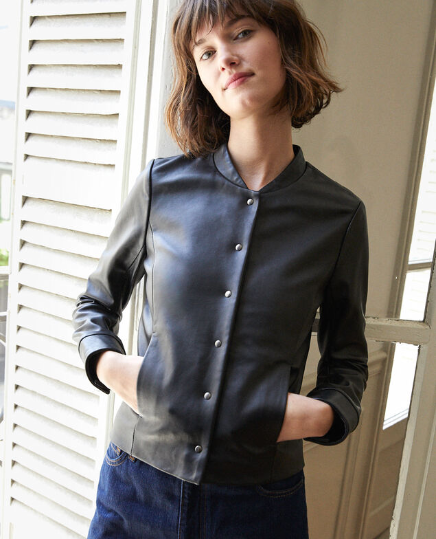 Veste en cuir de style bomber Noir
