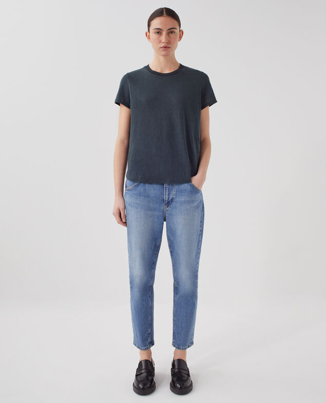 T-shirt col rond en lin AMANDINE J690 blueberry