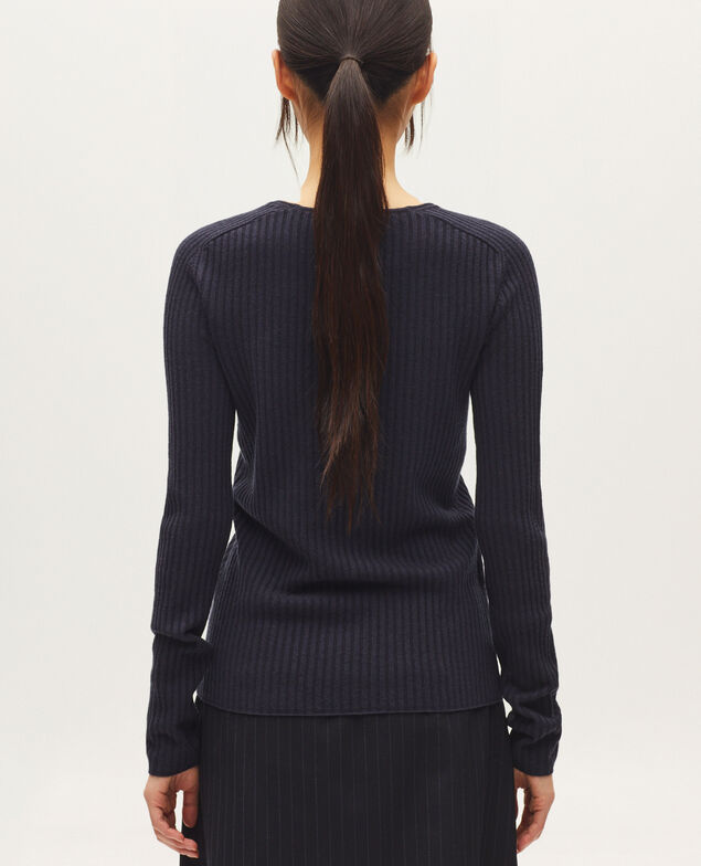 Pull col V en laine mérinos H695 night sky
