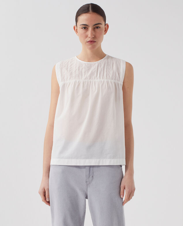 Top sans manches en voile de coton H013 gardenia