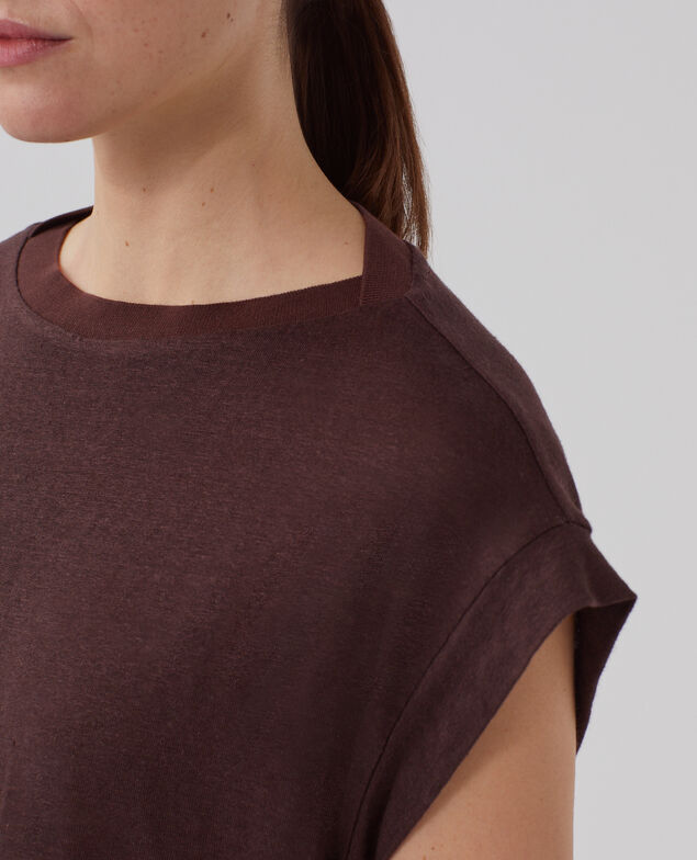 T-shirt boxy en lin KARO J790 chocolate plum
