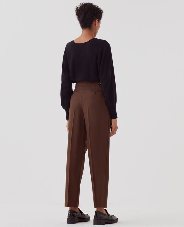 Pantalon à plis en laine CAMILLE I390 coffee bean