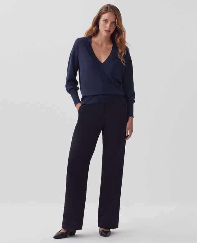 Pull col V en laine et soie J690 blueberry