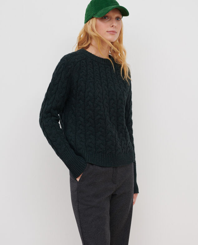 Pull col rond en laine mérinos A591 dark green pine