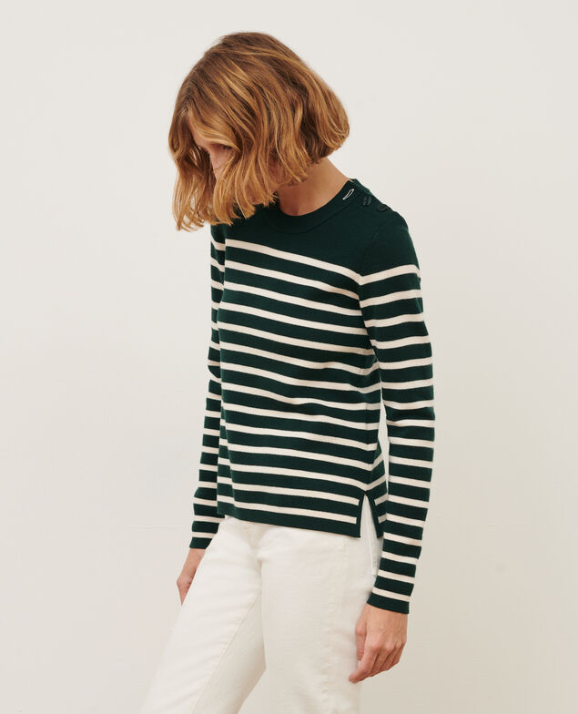 MADDY - Pull marin en laine mérinos 8872 58 darkgreen stripe