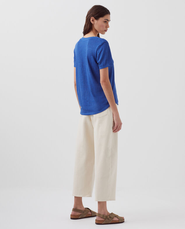 T-shirt col V en lin SARAH H660 sodalite blue