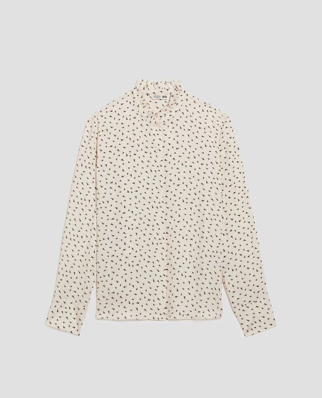 Chemise fluide à volants I018 print birdy