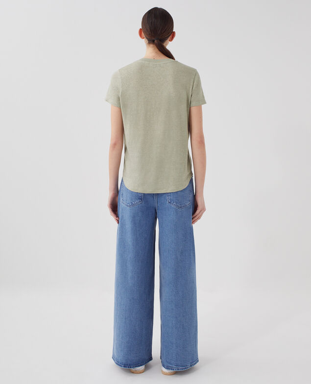 T-shirt col V en lin SARAH U520 green