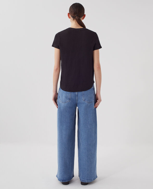 T-shirt col V en lin SARAH H091 black beauty
