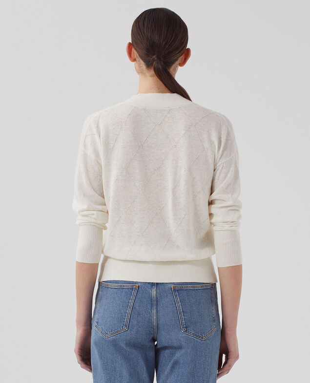 Pull col V à manches longues H013 gardenia