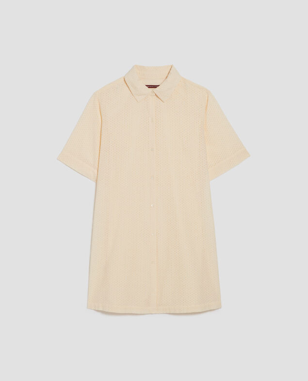 Robe chemise courte brodée en coton H013 gardenia