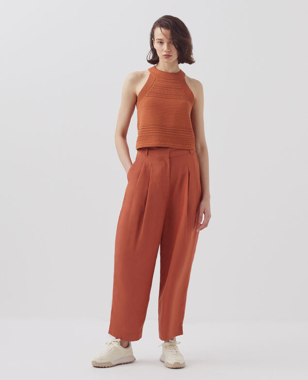Débardeur en crochet coton H350 amber brown