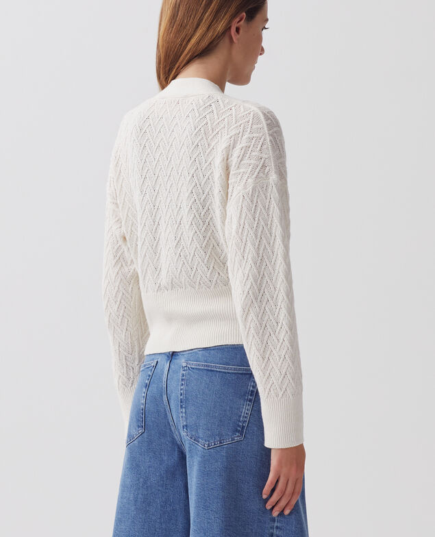 Cardigan col V en lin H303 white swan