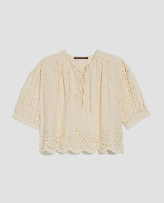 Blouse broderie anglaise en coton I307 ecru