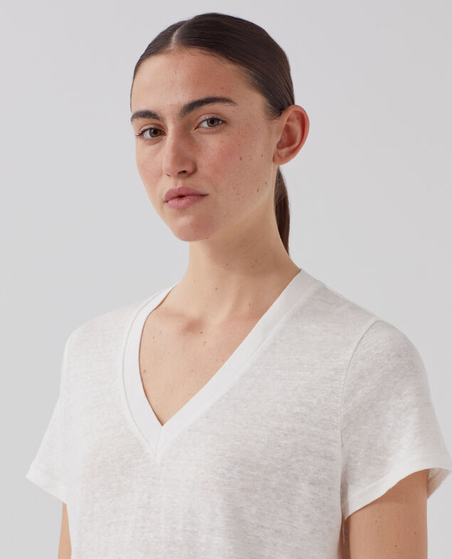 T-shirt col V en lin SARAH U010 off white