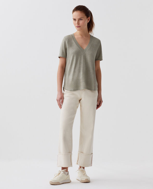 T-shirt col V en lin SARAH H050 vetiver