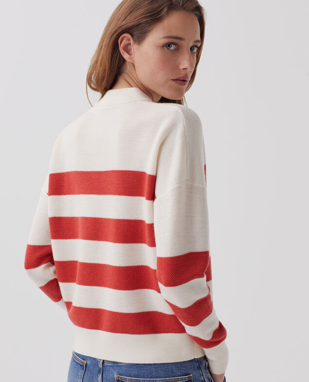 Pull marin col V en laine mérinos J242 st ecru paprika