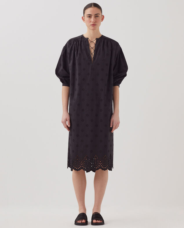 Robe midi broderie anglaise en coton H091 black beauty