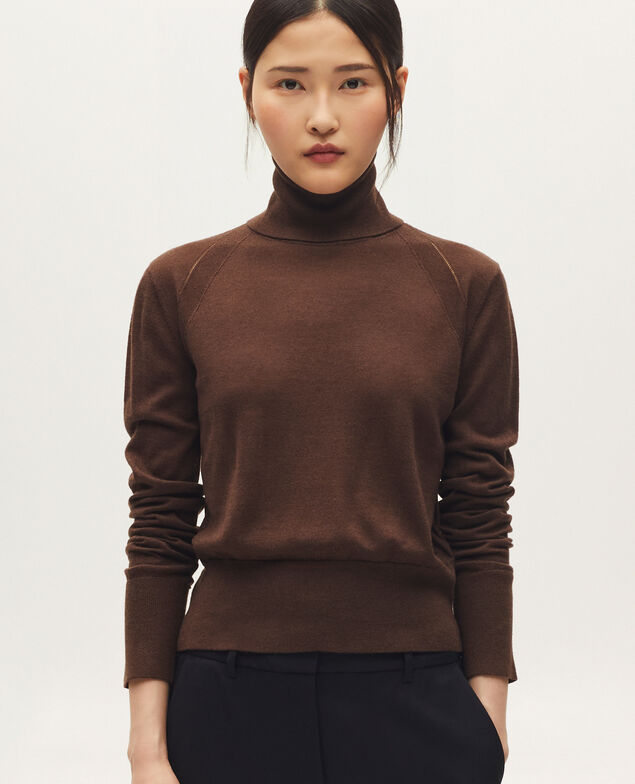 Wool and silk roll neck jumper K380 fudge brown