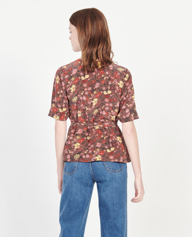 Blouse cache-cœur en soie fleurie Print eden tortoiseshell