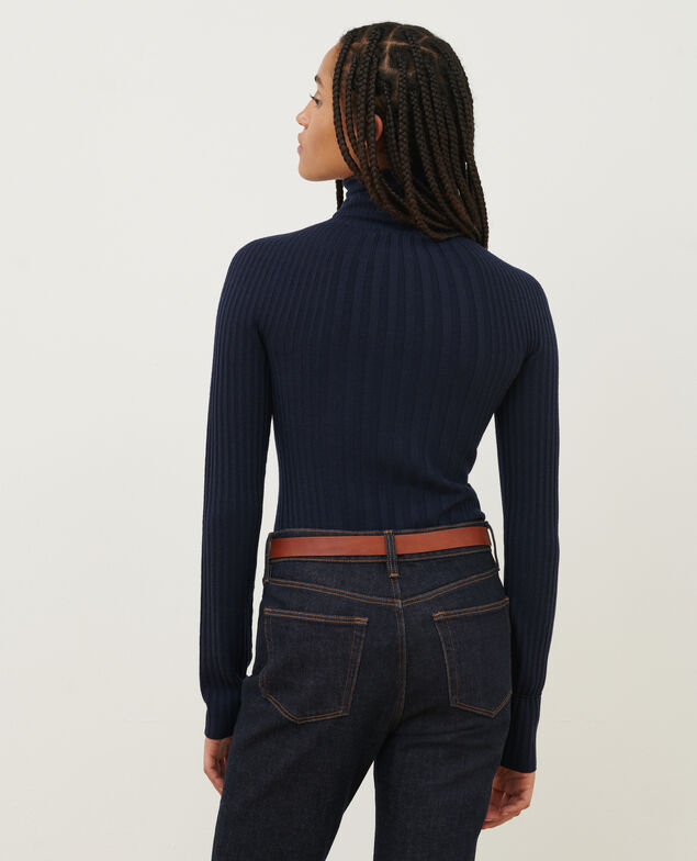 Pull col roulé en laine mérinos A699 navy knit
