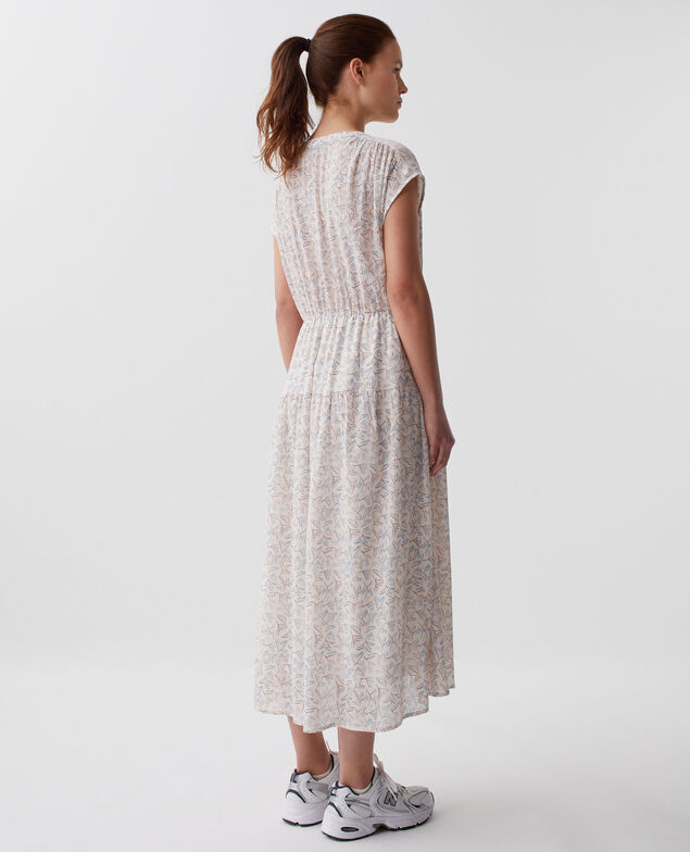 Robe longue en coton froissé H613 fleurette blue