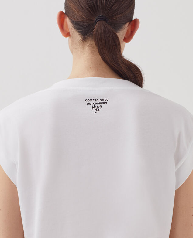 T-shirt boxy en coton J001 white base words